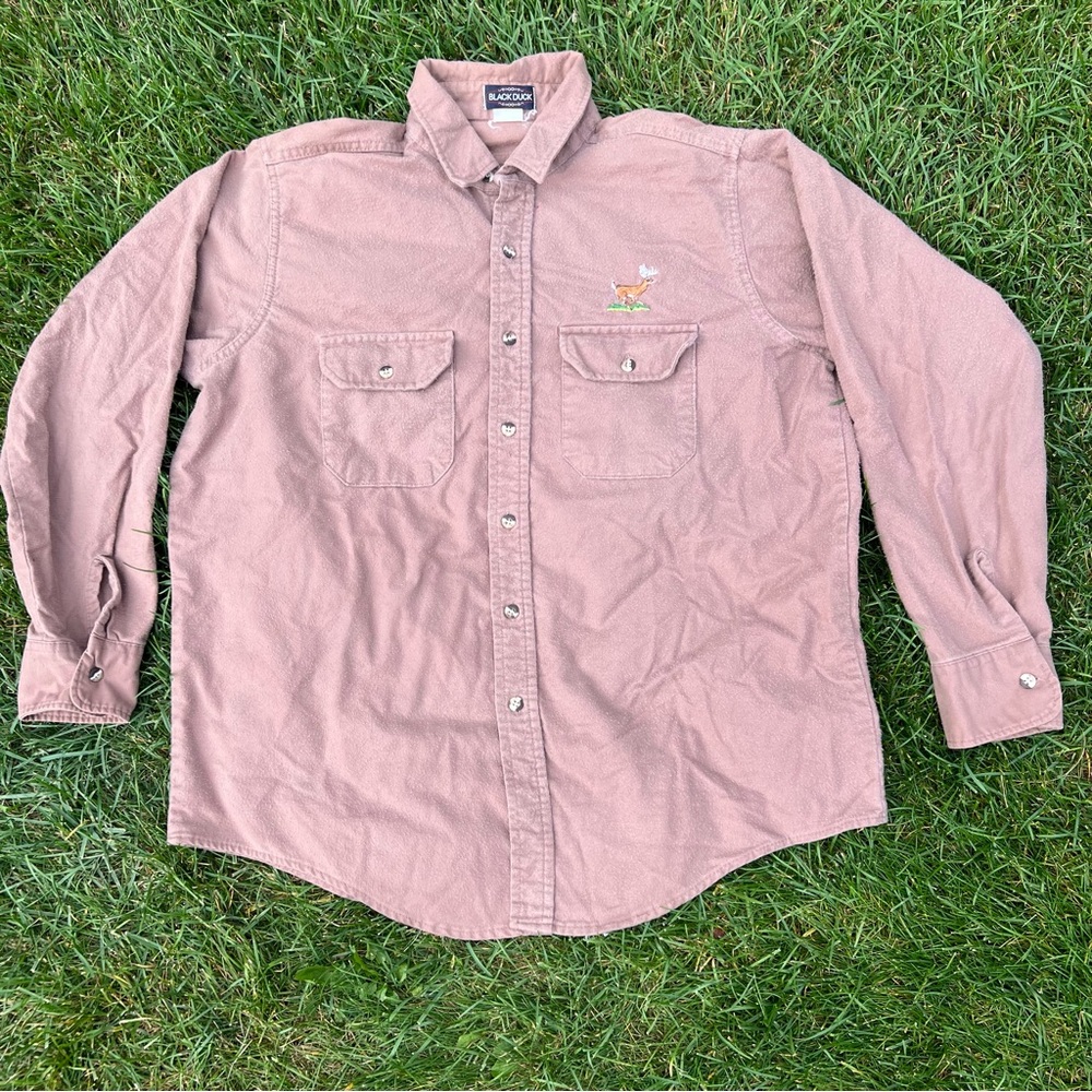Black Duck Mens Large Brown Flannel Shirt Deer Embroidered Hunting Outdoor